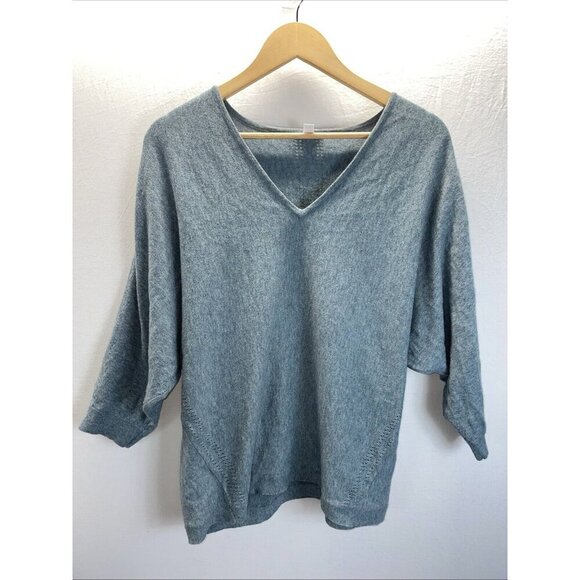 J Jill  Medium 3/4 sleeve Dolman Boxy oversized Sweater Knit Blue‎ Neutral - Picture 1 of 10